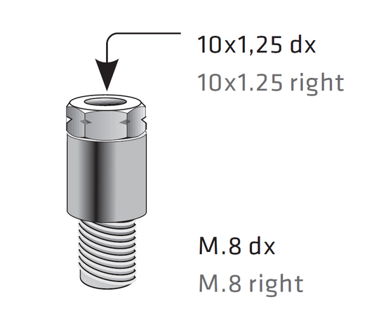 Adattatore Prolunga Barilotto Retrovisore M10 DX → M8 DX Cromato