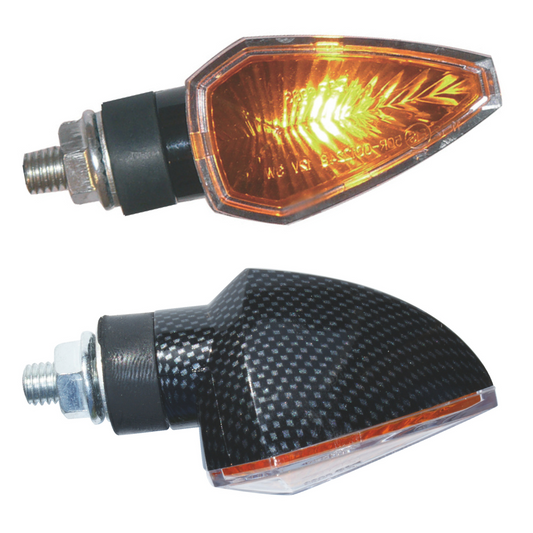 Carbon-look Micro Indicators for Motorcycles – Approved Short Style