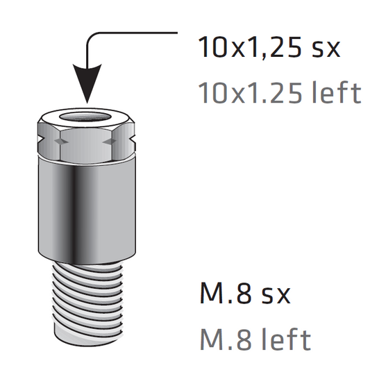 Adattatore Prolunga Barilotto Retrovisore M10 SX → M8 SX Cromato