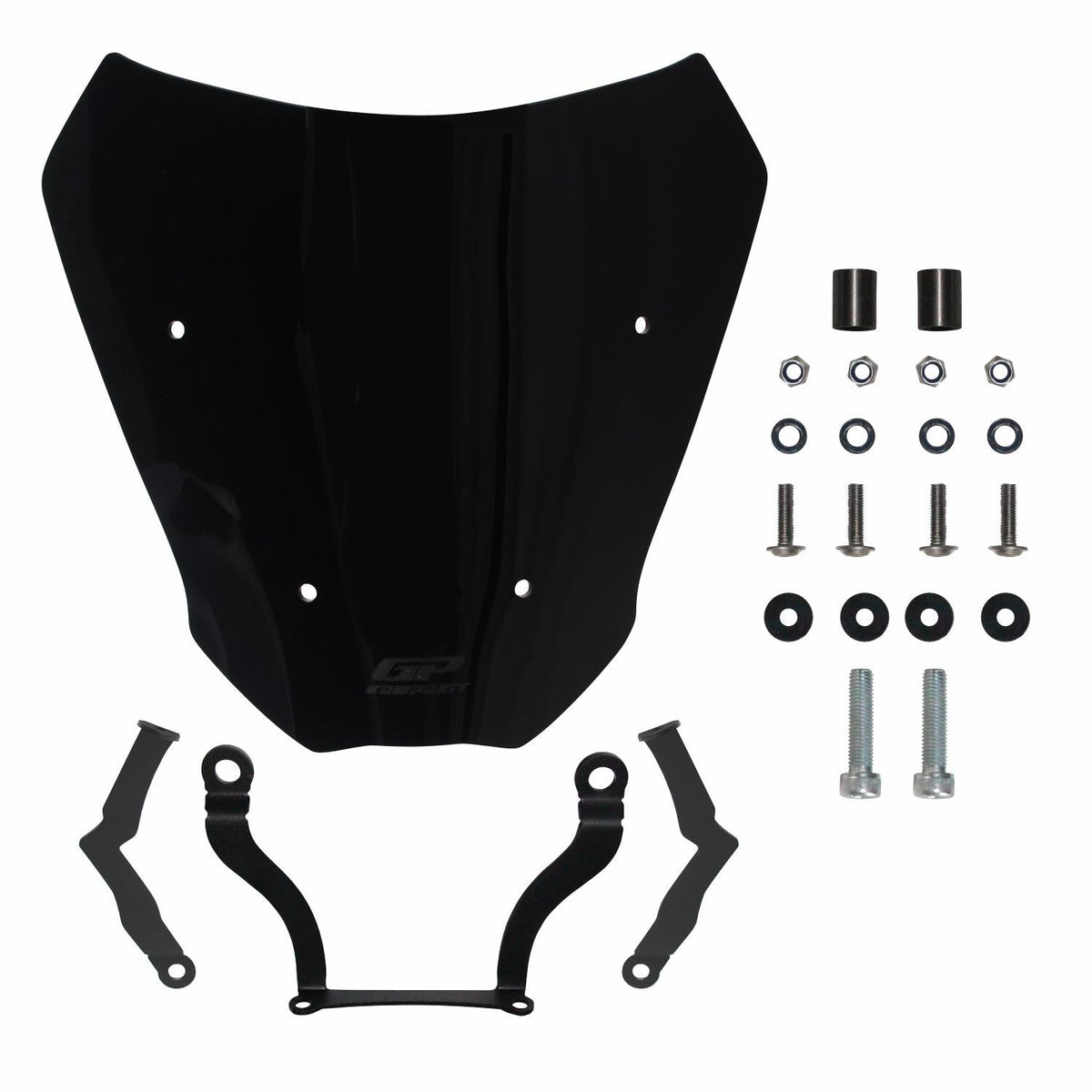 Cupolino Nero 27 cm per CFMOTO 700CL-X – Vista del prodotto con kit di fissaggio, assente nelle immagini attuali