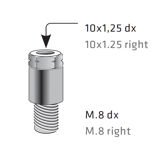 Adattatore Prolunga Barilotto Retrovisore M10 DX → M8 DX Cromato